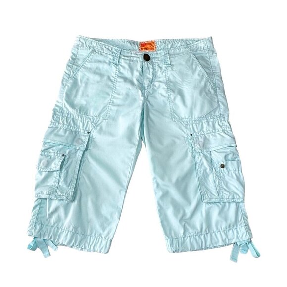 VTG Y2K Twill Twenty Two Cargo Shorts Sz. 26 Blue Cotton Low Rise Pockets Beach - Picture 1 of 12